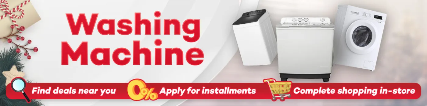 Banner featuring a collection of different washing machines available at homecredit.